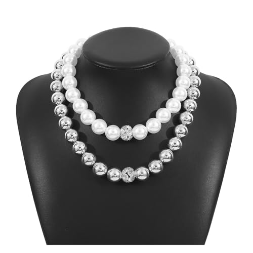 JLTPH Perlenschmuck-Set Für Damen – Halskette Und Armband Mit Kunstperlen, Minimalistisches Mehrreihiges Set, Klassische, Zierliche, Stapelbare Accessoires(N12386Necklace) von JLTPH