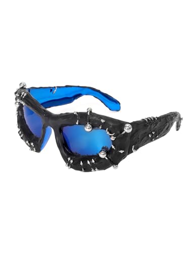 JLTPH Punk-Sonnenbrille Mit Nieten – UV380-Schutz Und Polarisierte Gläser – Y2K-Gothic-Modeaccessoires Für Damen Und Herren – Retro-Metallnietenbrille Für Konzerte Und Streetwear(Darkblue) von JLTPH