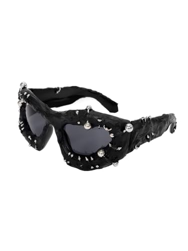 JLTPH Punk-Sonnenbrille Mit Nieten – UV380-Schutz Und Polarisierte Gläser – Y2K-Gothic-Modeaccessoires Für Damen Und Herren – Retro-Metallnietenbrille Für Konzerte Und Streetwear(Darkgray) von JLTPH