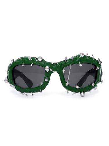 JLTPH Punk-Sonnenbrille Mit Nieten – UV380-Schutz Und Polarisierte Gläser – Y2K-Gothic-Modeaccessoires Für Damen Und Herren – Retro-Metallnietenbrille Für Konzerte Und Streetwear(Green) von JLTPH