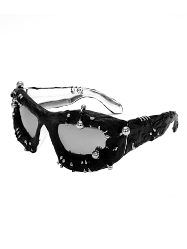 JLTPH Punk-Sonnenbrille Mit Nieten – UV380-Schutz Und Polarisierte Gläser – Y2K-Gothic-Modeaccessoires Für Damen Und Herren – Retro-Metallnietenbrille Für Konzerte Und Streetwear(Silver) von JLTPH