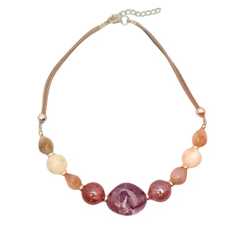 JLTPH Retro Perlenkette Für Damen – Handgefertigte, Farbenfrohe Acryl-Kette Mit Großen Perlen, 90er-Jahre-Y2K-Mode-Kette Für Das Schlüsselbein Statement-Schmuckstück(Purple) von JLTPH
