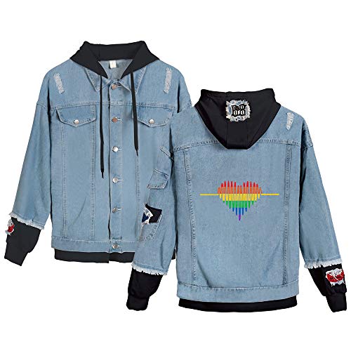 JLTPH Unisex Jeansjacke mit Kapuze LGBT Gay Lesbian Pride Regenbogen Herz Drucke Langarm Jeansjacke mit Button Strickjacke Jäckchen Tops Mäntel Outwear von JLTPH