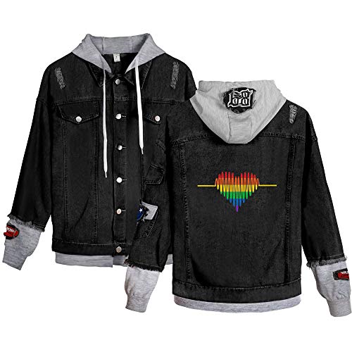 JLTPH Unisex Jeansjacke mit Kapuze LGBT Gay Lesbian Pride Regenbogen Herz Drucke Langarm Jeansjacke mit Button Strickjacke Jäckchen Tops Mäntel Outwear von JLTPH