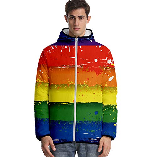 JLTPH Unisex LGBT Wattierte Jacke mit Kapuze Love is Love Regenbogen 3D-Farbdruck Zip Langarm Warme Steppjacke Jacket Sweatshirt Pullover Winter Hoodie Mantel von JLTPH