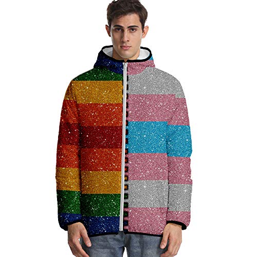 JLTPH Unisex LGBT Wattierte Jacke mit Kapuze Love is Love Regenbogen 3D-Farbdruck Zip Langarm Warme Steppjacke Jacket Sweatshirt Pullover Winter Hoodie Mantel von JLTPH