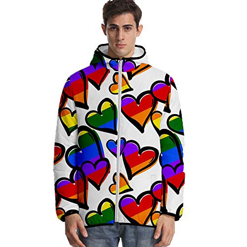 JLTPH Unisex LGBT Wattierte Jacke mit Kapuze Regenbogen 3D-Farbdruck Zip Langarm Warme Steppjacke Jacket Sweatshirt Pullover Winter Hoodie Mantel von JLTPH