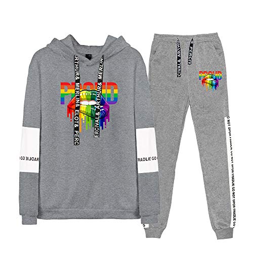 JLTPH Unisex Trainingsanzug I'm Pround of You LGBT Gay Lesbian Pride Regenbogen Drucken Sweatshirts + Lange Sweathose 2PCS Sportsuit Langarm Pullover Kapuzenpullover und Hose Hip Hop Streetwear von JLTPH