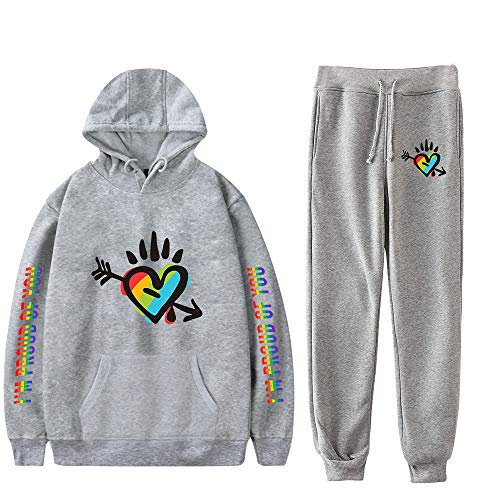 JLTPH Unisex Trainingsanzug LGBT Gay Lesbian Pride Regenbogen Herz Drucken Kapuzenpullover + Lange Sweathose 2PCS Sportsuit Langarm Kapuzen Pullover Sweatshirts Hose Hip Hop Streetwear Sportswear von JLTPH