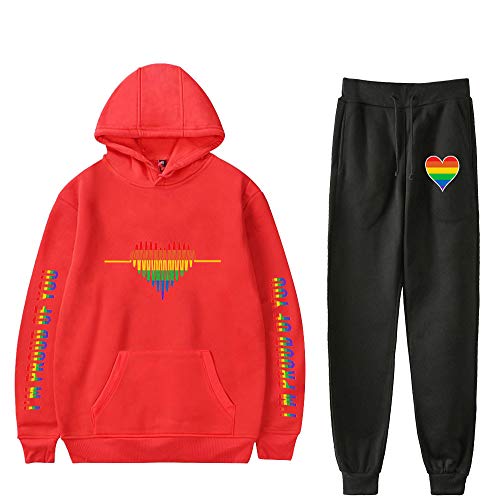 JLTPH Unisex Trainingsanzug LGBT Gay Lesbian Pride Regenbogen Herz Drucken Kapuzenpullover + Lange Sweathose 2PCS Sportsuit Langarm Kapuzen Pullover Sweatshirts Hose Hip Hop Streetwear Sportswear von JLTPH