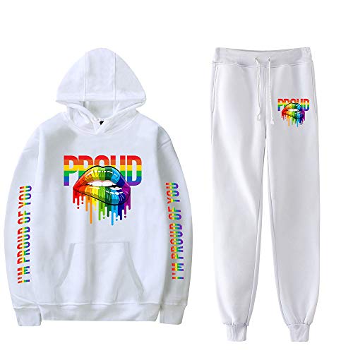 JLTPH Unisex Trainingsanzug Love is Love LGBT Gay Lesbian Pride Regenbogen Drucken Kapuzenpullover + Lange Sweathose 2PCS Sportsuit Langarm Pullover Sweatshirts Hose Hip Hop Streetwear Sportswear von JLTPH