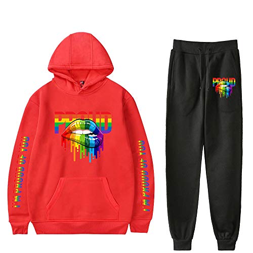 JLTPH Unisex Trainingsanzug Love is Love LGBT Gay Lesbian Pride Regenbogen Drucken Kapuzenpullover + Lange Sweathose 2PCS Sportsuit Langarm Pullover Sweatshirts Hose Hip Hop Streetwear Sportswear von JLTPH