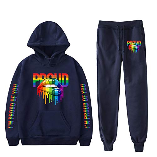 JLTPH Unisex Trainingsanzug Love is Love LGBT Gay Lesbian Pride Regenbogen Drucken Kapuzenpullover + Lange Sweathose 2PCS Sportsuit Langarm Pullover Sweatshirts Hose Hip Hop Streetwear Sportswear von JLTPH