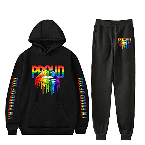 JLTPH Unisex Trainingsanzug Love is Love LGBT Gay Lesbian Pride Regenbogen Drucken Kapuzenpullover + Lange Sweathose 2PCS Sportsuit Langarm Pullover Sweatshirts Hose Streetwear（Schwarz，3XL） von JLTPH