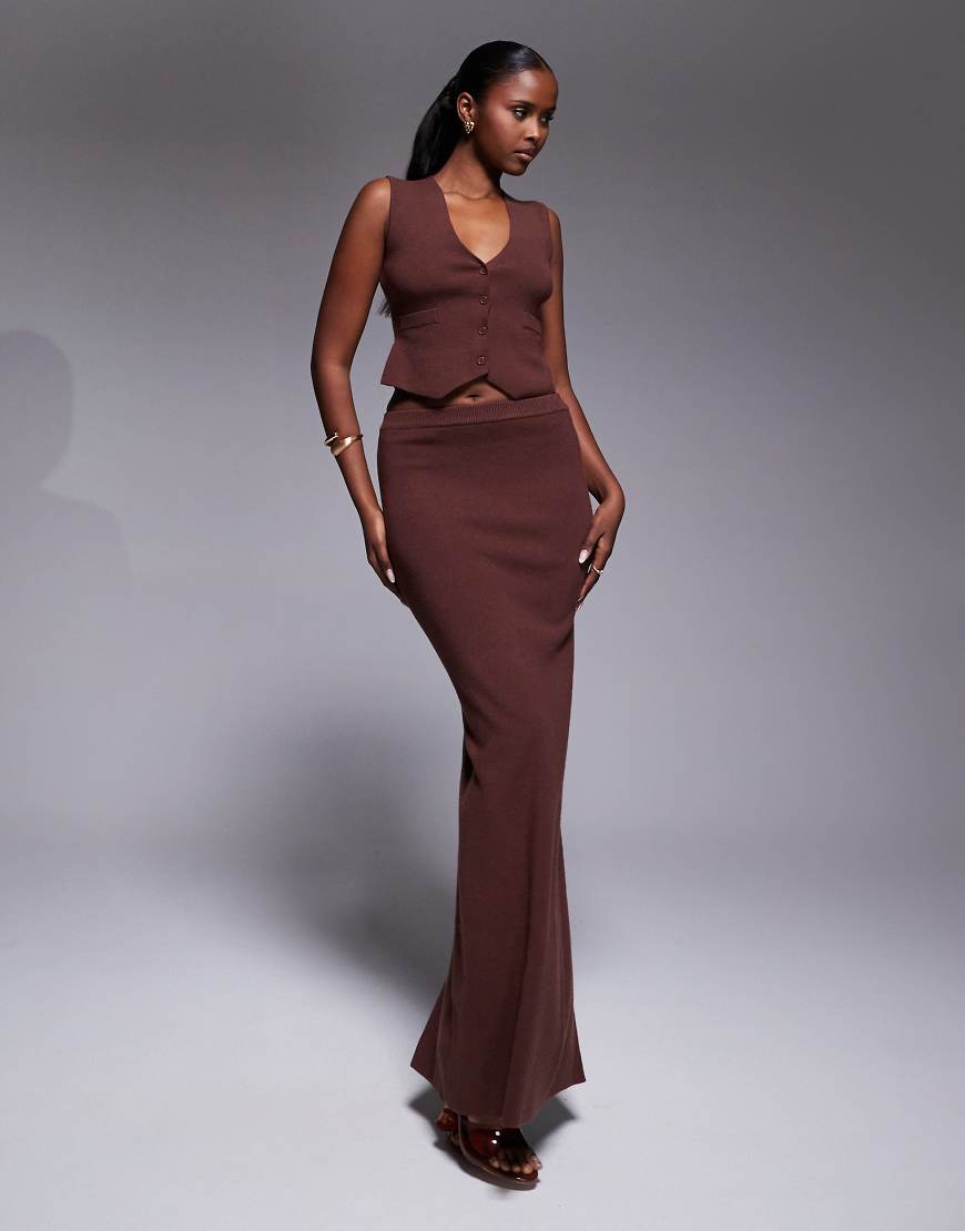 JLUXLABEL - Cassidy - Kurzes Strickset mit Top und Maxirock in Braun-Brown von JLUXLABEL