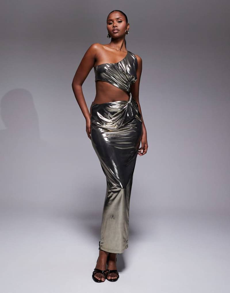 JLUXLABEL - Joce - Maxikleid in Metallic-Gold mit One-Shoulder-Träger-Goldfarben von JLUXLABEL