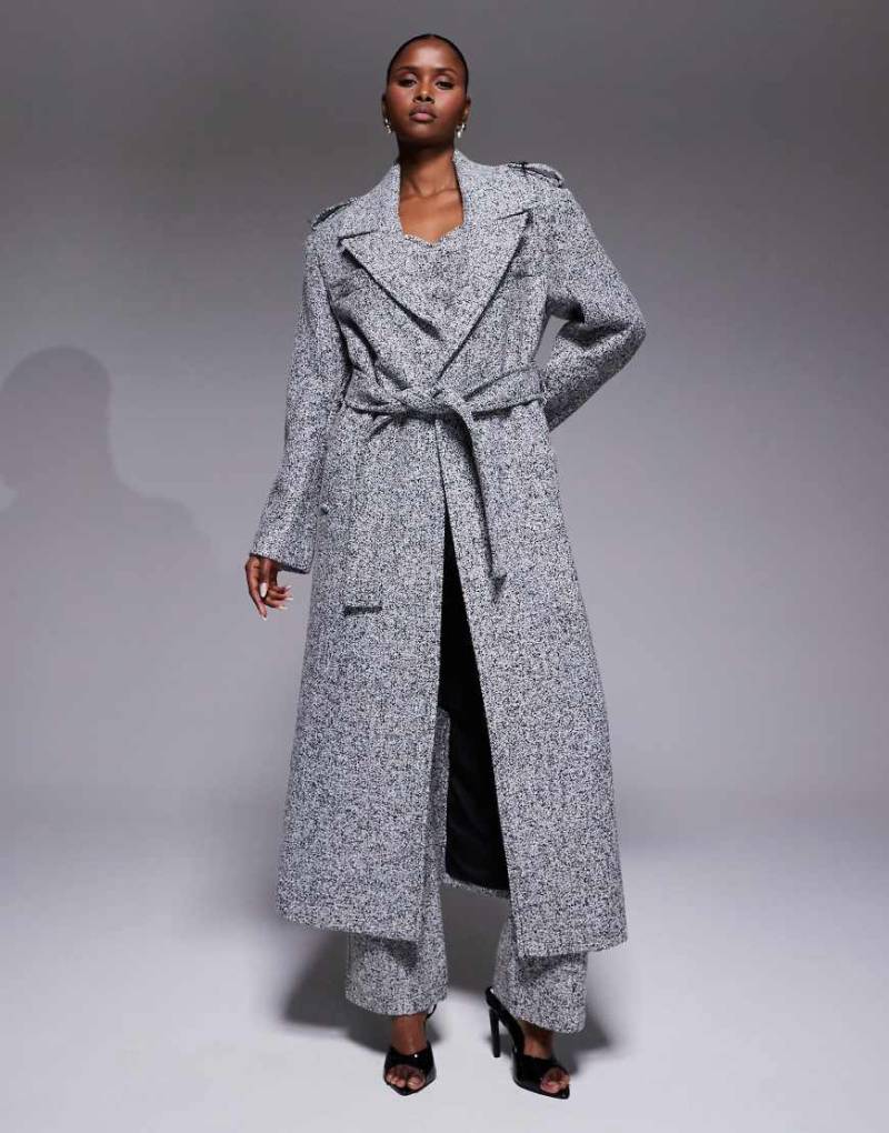 JLUXLABEL - Savannah - Eleganter Mantel in Tweed-Grau mit Gürtel, Kombiteil von JLUXLABEL