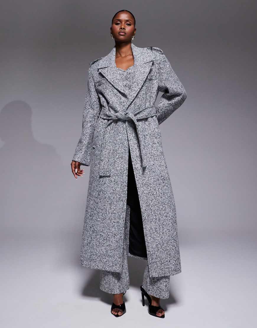 JLUXLABEL - Savannah - Eleganter Mantel in Tweed-Grau mit Gürtel, Kombiteil von JLUXLABEL