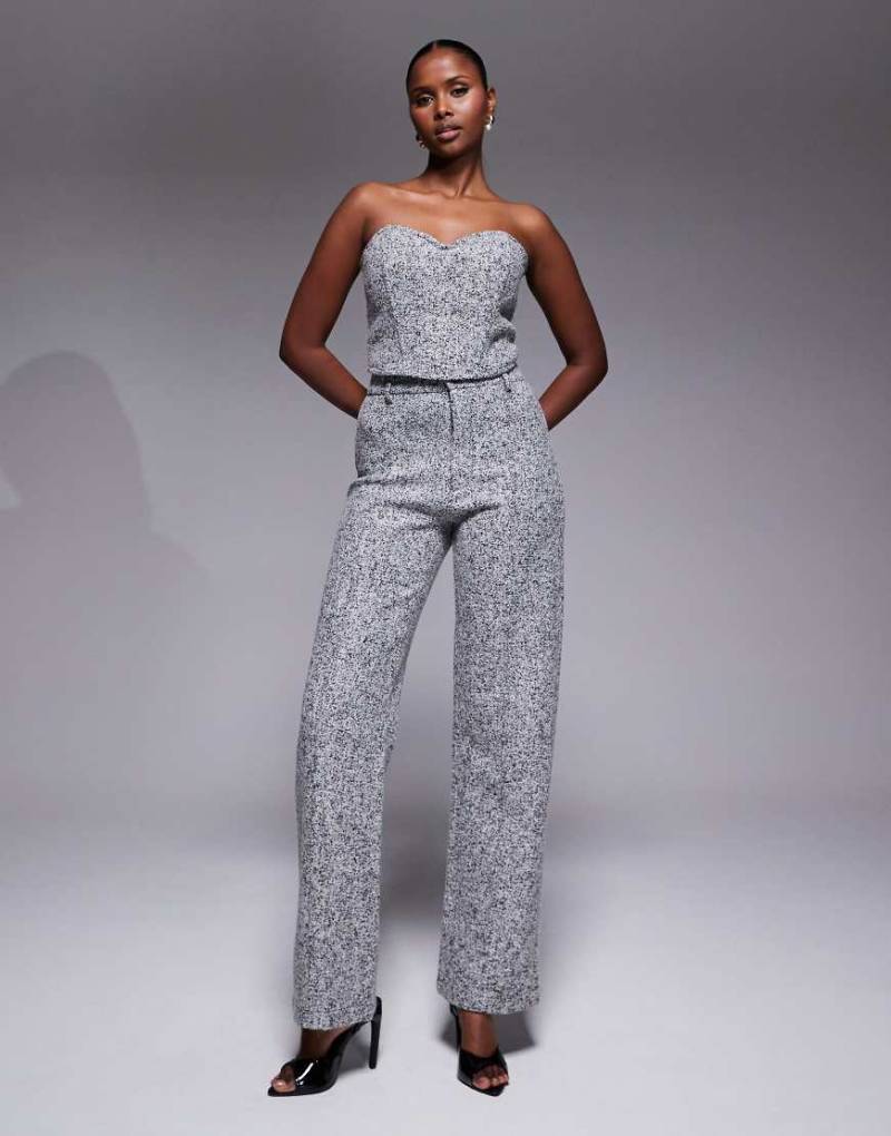 JLUXLABEL - Stay Sharp - Gerade geschnittene, elegante Hose in Tweed-Grau, Kombiteil von JLUXLABEL