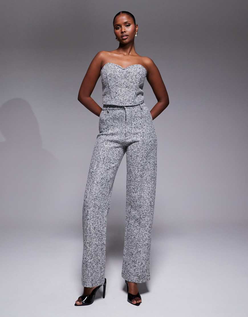 JLUXLABEL - Stay Sharp - Gerade geschnittene, elegante Hose in Tweed-Grau, Kombiteil von JLUXLABEL