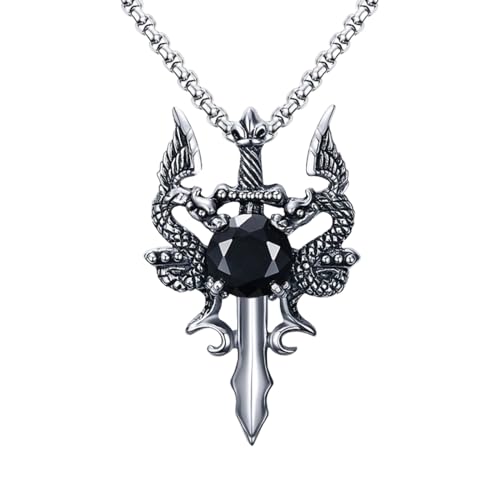 JLVVJL Halskette Personalisiertes Design Doppel-Drachen-Rubin-Kreuz-Halskette für Männer und Frauen Doppel-Drachen-Anhänger Geschenk von JLVVJL
