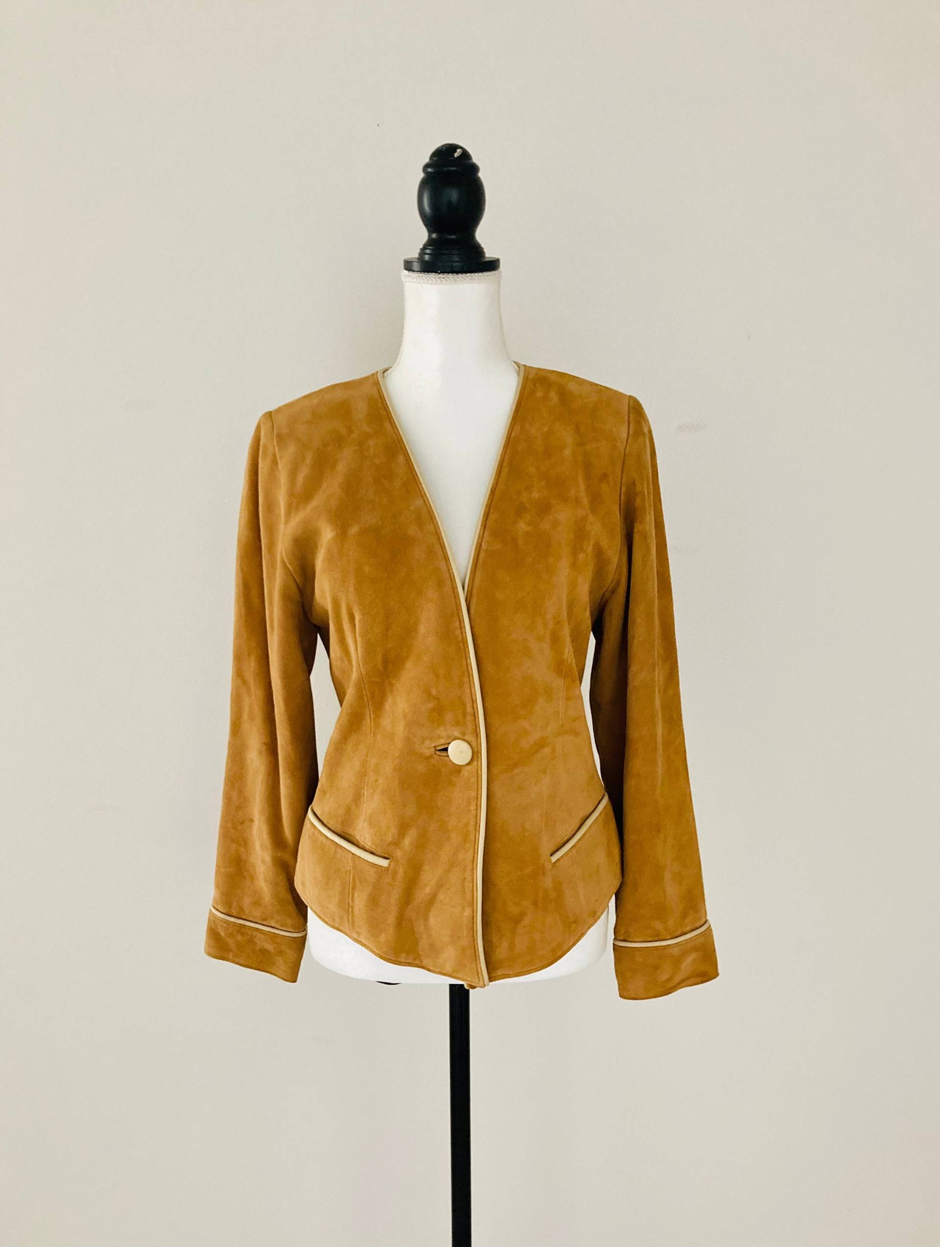 Wildlederjacke/Vintage Hellbraun Trendy "Rittmaster Sherry Michals" Ledermantel Damen Größe Klein von JLVintage