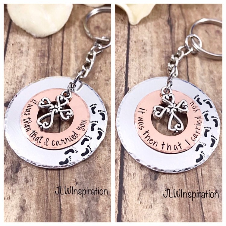 Fußabdrücke Im Sand Schlüsselanhänger Religiöses Geschenk Mit Kreuz Anhänger von JLWInspiration