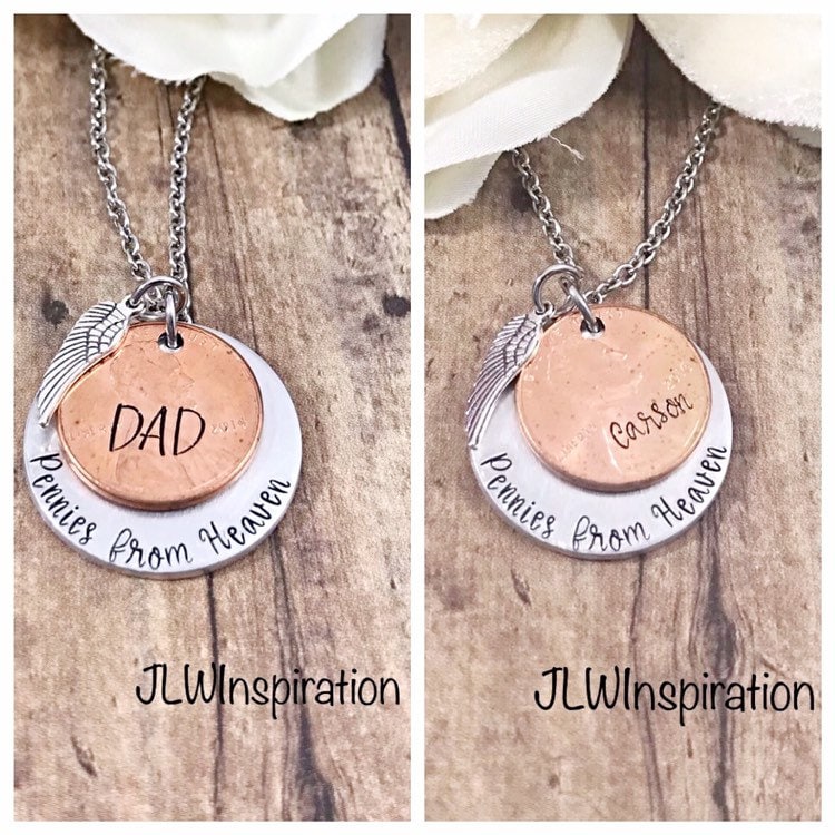Personalisierte Halskette Mit Pfennigen Vom Himmel Handgestempelter Erinnerungsschmuck von JLWInspiration