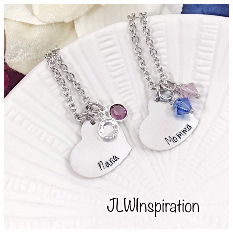 Personalisierte Hand Gestempelt Herz Halskette Swarovski Geburtsstein Anhänger von JLWInspiration