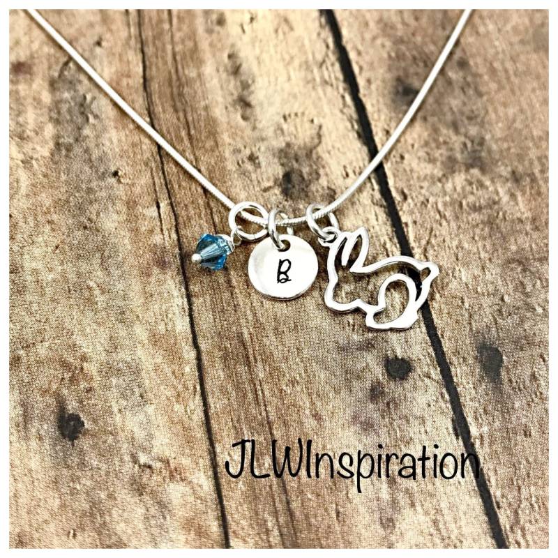 Personalisierte Sterling Silber Bunny Halskette Initial & Geburtsstein von JLWInspiration