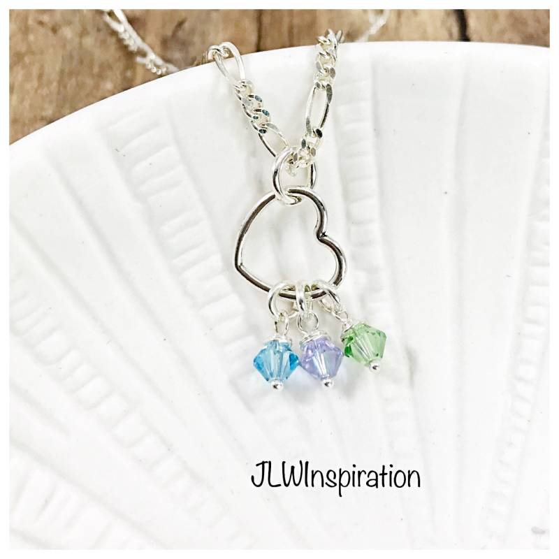 sterling Silber Offenes Herz Birthstone Halskette Personalisierter Familienschmuck von JLWInspiration