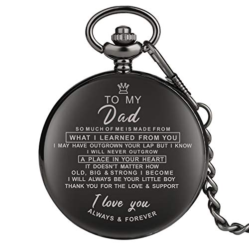 CokinkiDs Herren Papa Taschenuhren Schwarz zu My Dad Quarz Fob Uhren mit Kette Fob Anhänger für Männer Papa Geburtstag Vatertagsgeschenke von CokinkiDs