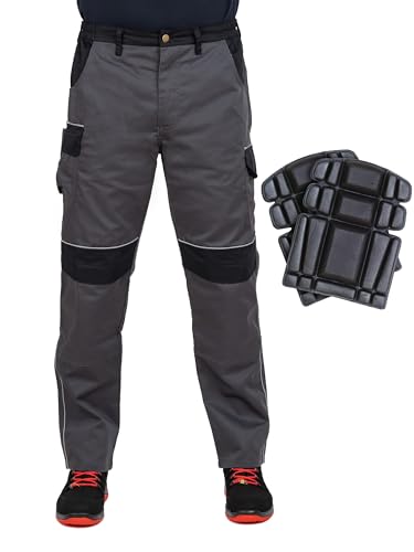 JM Workwear Arbeitshose + Knieschützer Arbeitshose Grau Multifunktion Bundhose Arbeitskleidung (48) von JM Workwear