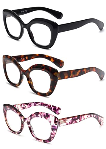 JM 3-Pack Cateye Lesebrille für Frauen, Blaues Licht Blockierende Computerleser mit Federscharnier +3.5 von JM