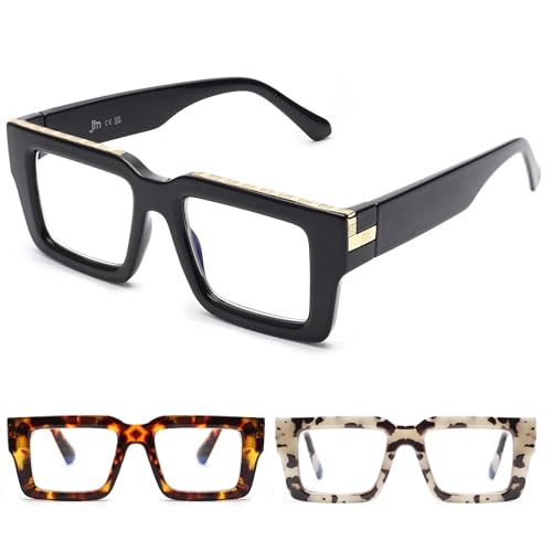 JM 3 Pack übergroße Quadratische Lesebrille für Damen Herren, Blaulichtfilter Brille mit Sehstärke +0.0 von JM