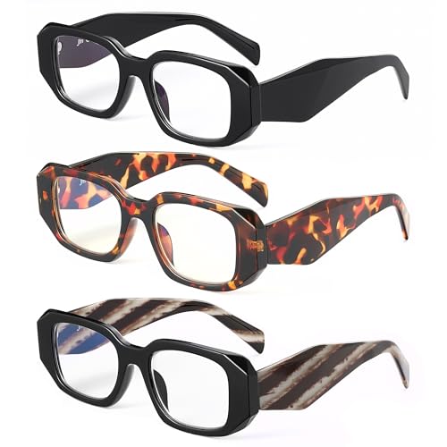 JM 3 Pack blaues Licht Blocking Lesebrille für Männer Frauen Mode Quadrat Computer Leser +3.0 von JM