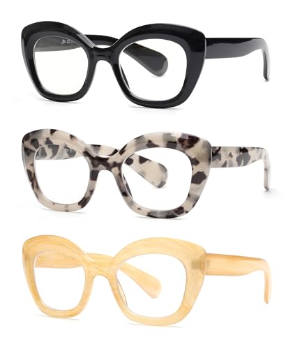 JM 3er-Pack Cateye-Lesebrille, Computerlesegerät mit Blaulichtblockierung für Damen und Herren +4.0 von JM