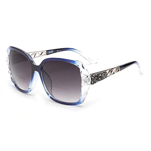 JM Bifokale Lese-Sonnenbrille, übergroße Sonnenleser-Gläser für Frauen UV-Schutz im Freien Klares Blau +2.5 von JM