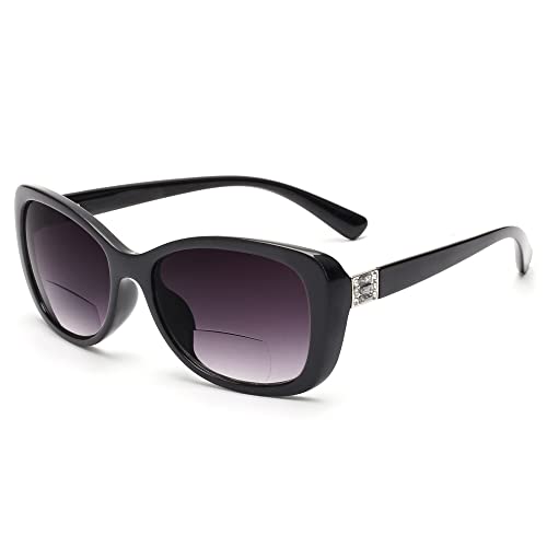 JM Frauen Bifokale Lese Sonnenbrille, Vintage Leser Gläser UV Schutz im Freien Schwarz +1.75 von JM