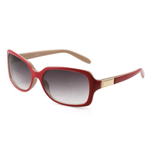 JM Klassisch Bifokal Lesebrille Platz Stylish Gradient Sonnenbrillen Leser für Damen +1.0 Rot von JM