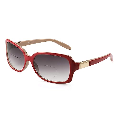 JM Klassisch Bifokal Lesebrille Platz Stylish Gradient Sonnenbrillen Leser für Damen +2.5 Rot von JM