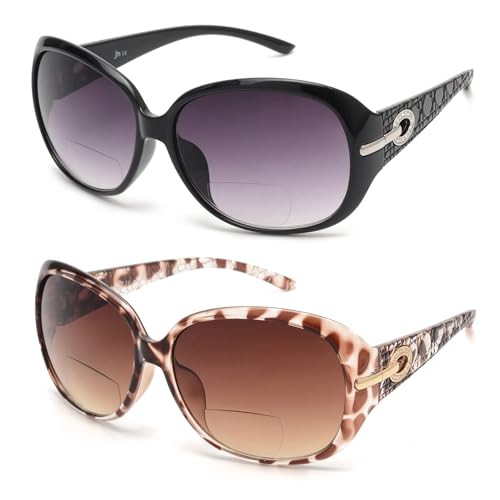 JM Klassisch Bifokale Lese Sonnenbrille für Damen Jahrgang Lesebrille Draussen UV-Schutz Schwarz + Schildkröte +1.0 von JM