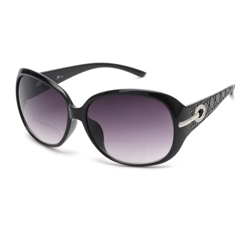 JM Klassisch Bifokale Lese Sonnenbrille für Damen Jahrgang Lesebrille Draussen UV-Schutz Schwarz +1,75 von JM