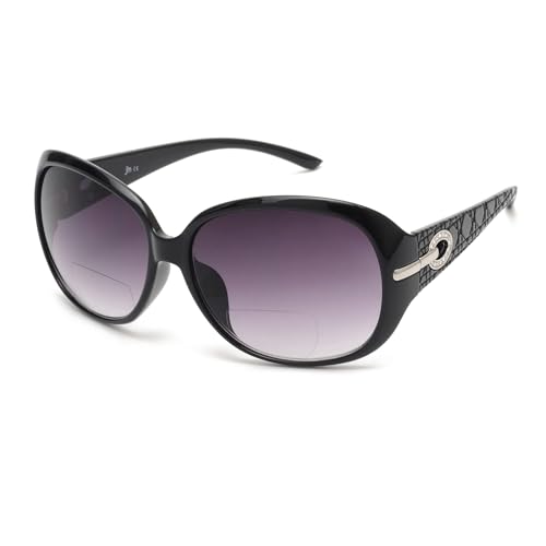 JM Klassisch Bifokale Lese Sonnenbrille für Damen Jahrgang Lesebrille Draussen UV-Schutz Schwarz +3.0 von JM
