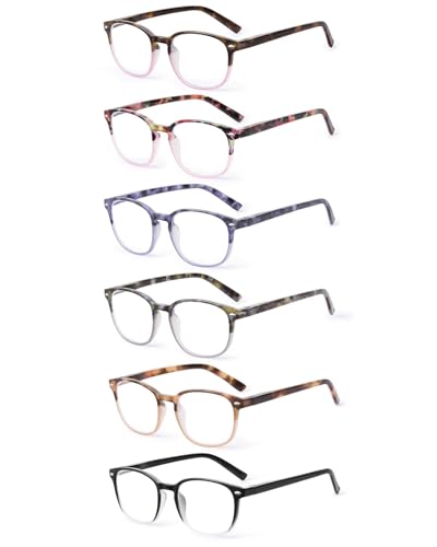 JM Lesebrille mit Blaulichtfilter mit Federscharnier, Quadratisch Blaulichtfilter Brille mit SehstäRke Damen 6 Packs +2.25 von JM