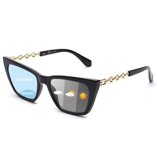 JM Photochrome Bifokale Lesebrille Sonnenbrille für Frauen, Katzenauge Blaulicht Lesebrille Schwarz +2.0 von JM