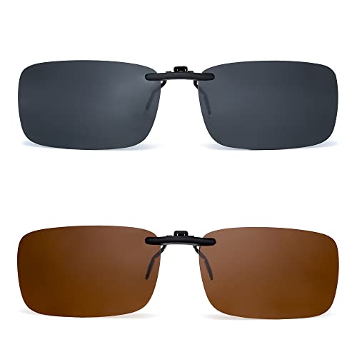 JM Randlos Rechteck Clip auf Sonnenbrille Leicht Gewichts Polarisiert Brillen Damen Herren Polarisiertes Grau+Polarisiertes Braun von JM