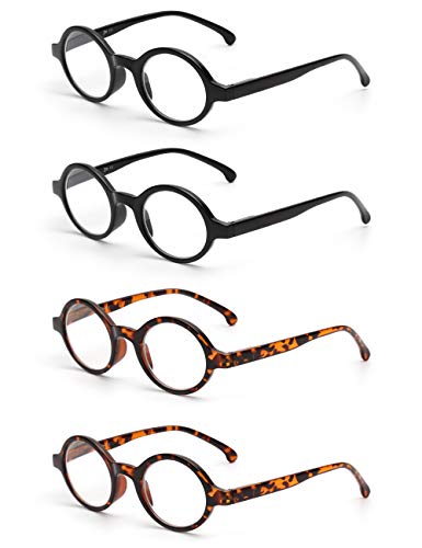 JM Satz von 4 Runden Lesebrille Federscharnier Leser Damen Herren Brillen für Lesen +0.75 Schwarz&Schildkröte von JM