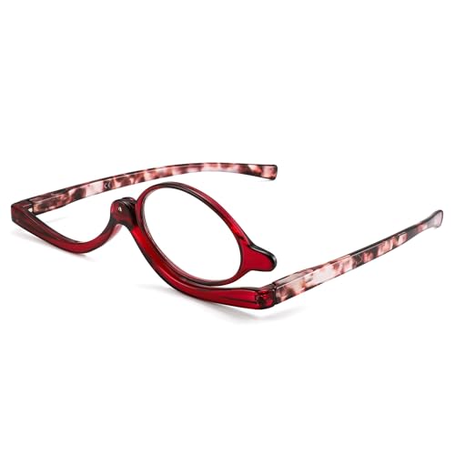 JM Schminkbrille mit Klappbaren Glaesern, Lesebrille zum Schminken für Damen Rot Schildkröte+1.25 JM Schminkbrille mit Klappbaren Glaesern, Lesebrille zum Schminken für Damen Rot Schildkröte+1.25 von JM