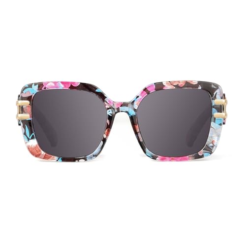 JM Vintage übergroße quadratische polarisierte Sonnenbrille für Frauen, Retro-Luxus große Sonnenbrille UV400 Floraler JM Vintage übergroße quadratische polarisierte Sonnenbrille für Frauen, Retro-Luxus große Sonnenbrille UV400 Floraler von JM